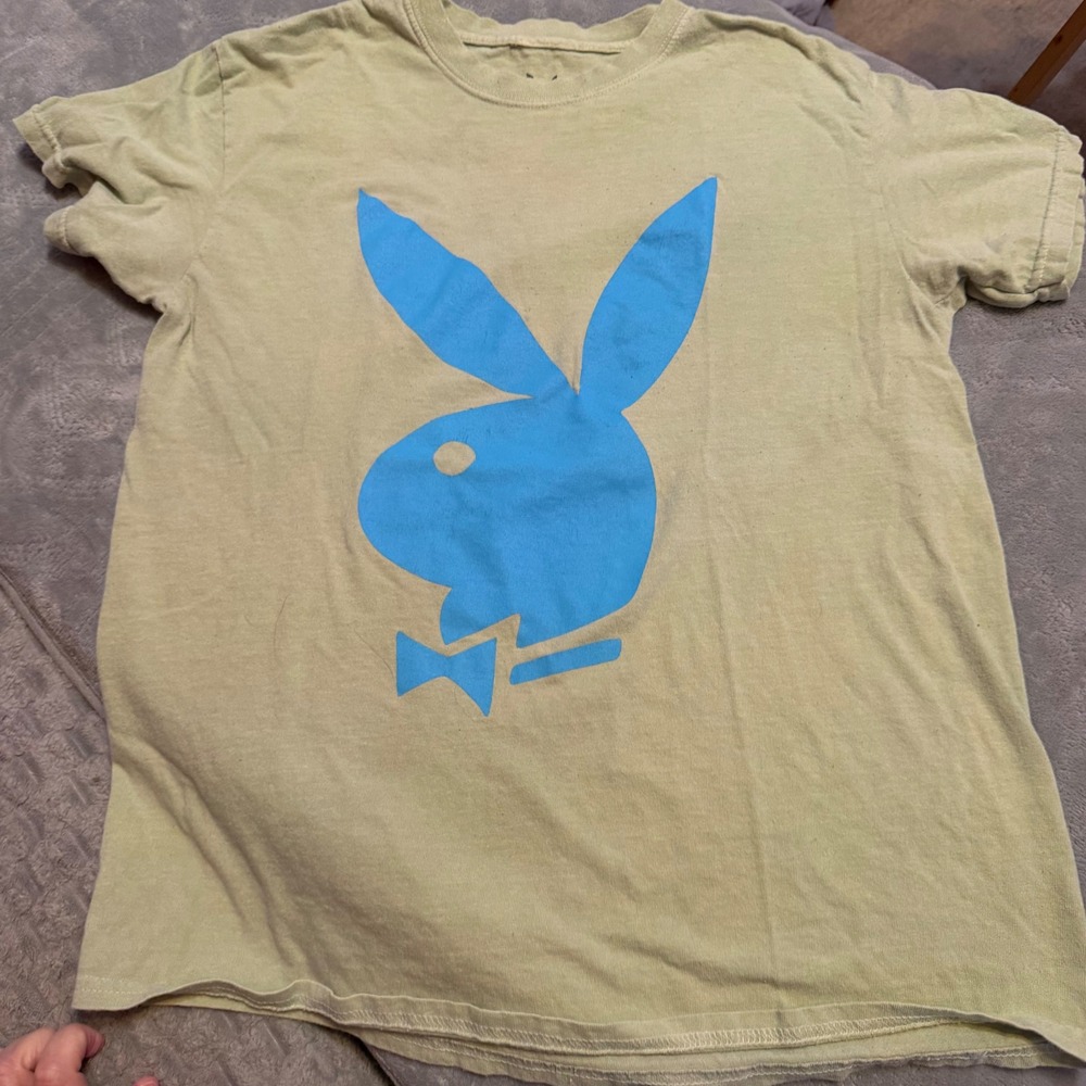 Playboy Rabbit Head Logo Graphic T-Shirt Olive Green Blue Mens Small 2021 Cotton